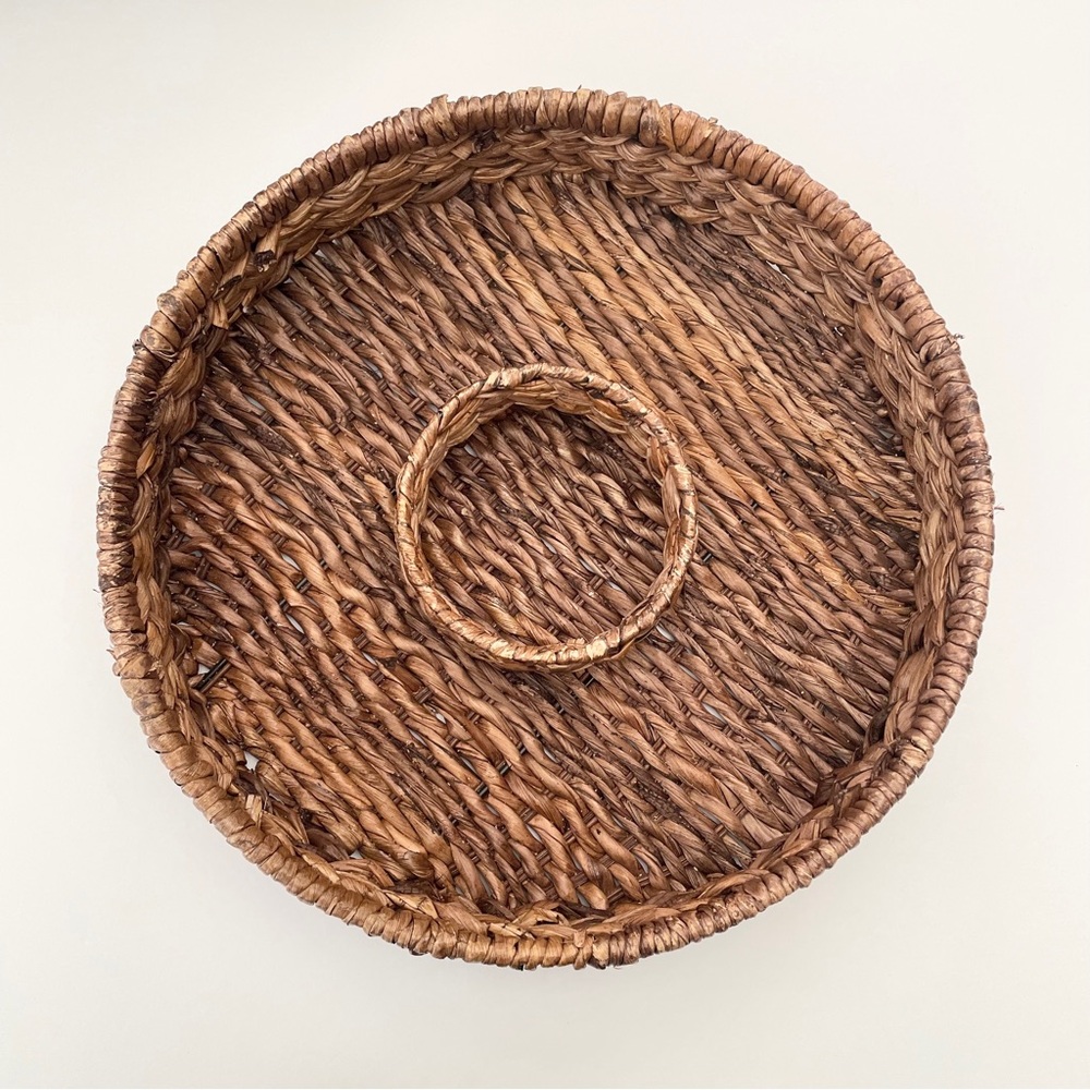 Chip and Dip Woven Basket Platter Tray in Brown 14.5”